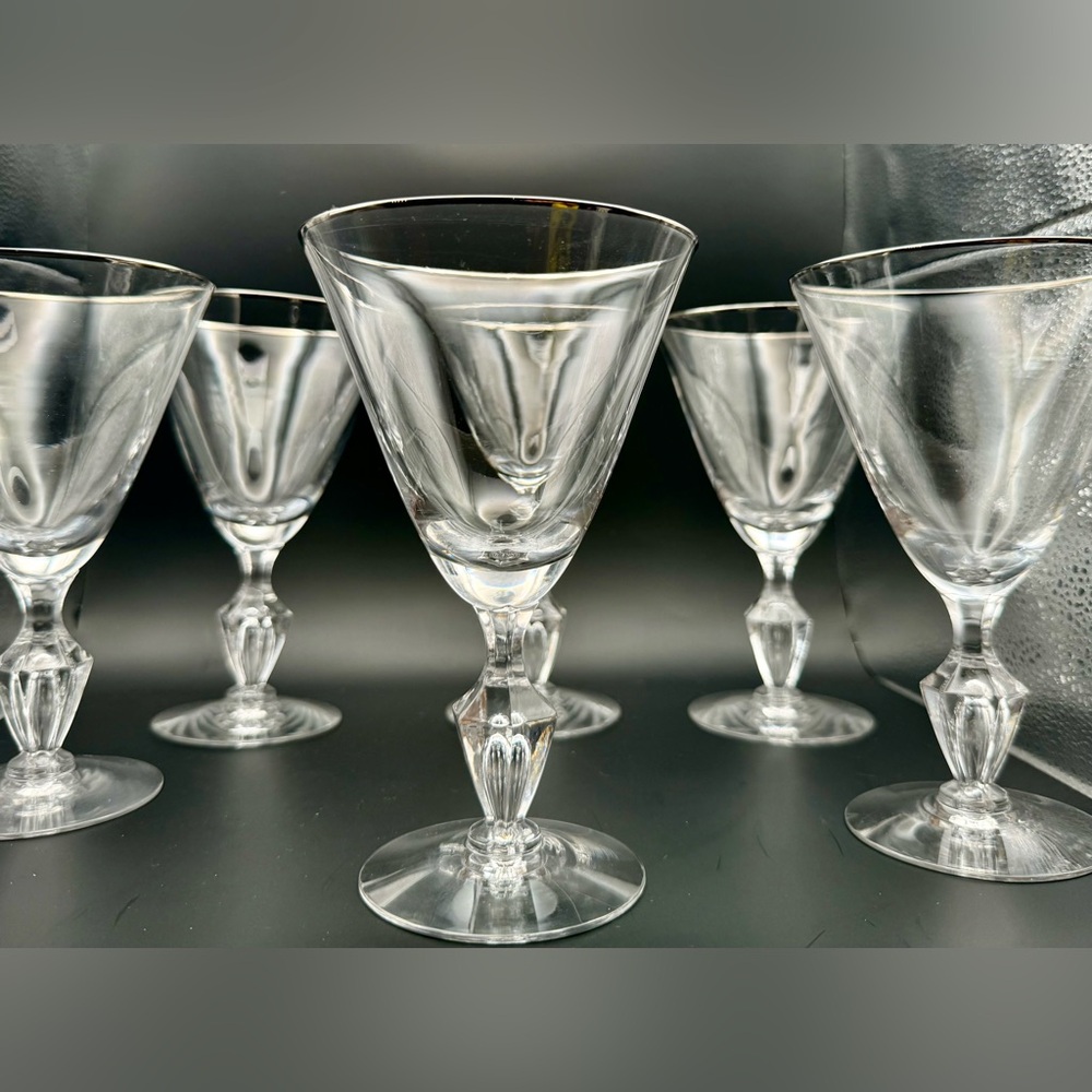 6 Tiffin-Franciscan “Mansfield”  silver rimmed, wine glasses. 10oz